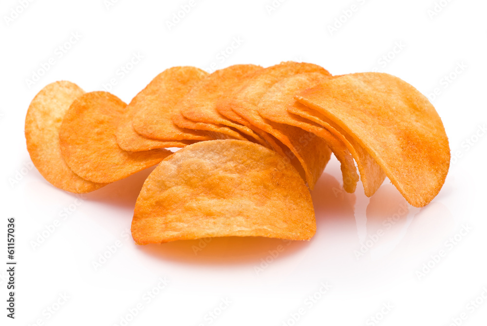 Heap of Potato Chips isolated on white Heap of Potato Chips isolated on white
