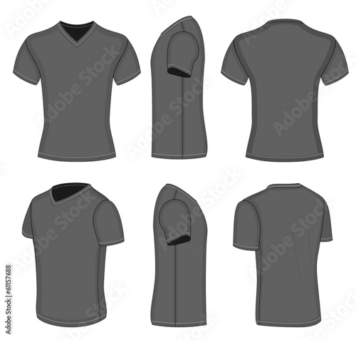 All views men's black short sleeve v-neck t-shirt