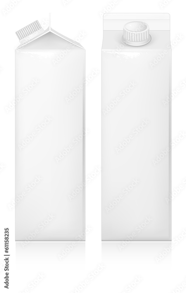 Milk and juice white carton package. Milk and juice white carton package.