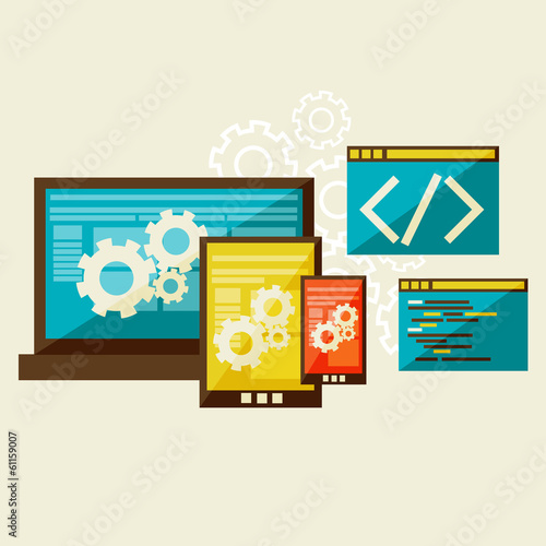 Flat modern illustration, web design development,