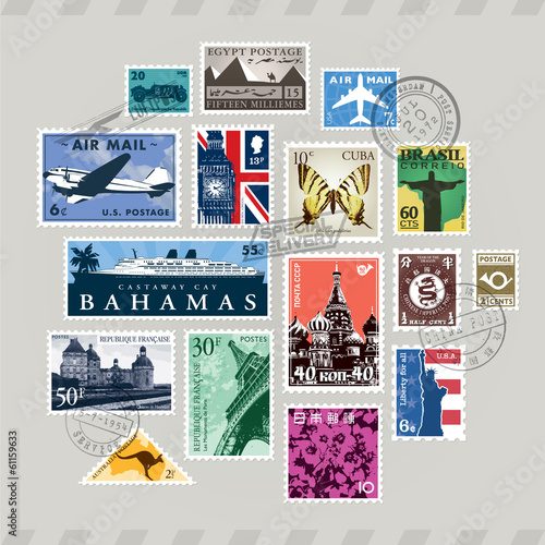 Vintage and retro vector post stamps set vector eps file