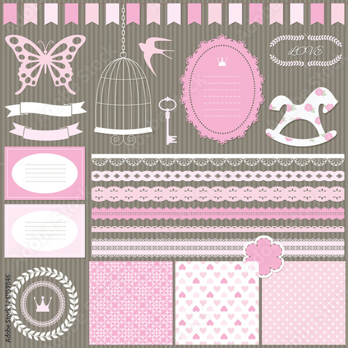 Cute scrapbook design elements for girl.