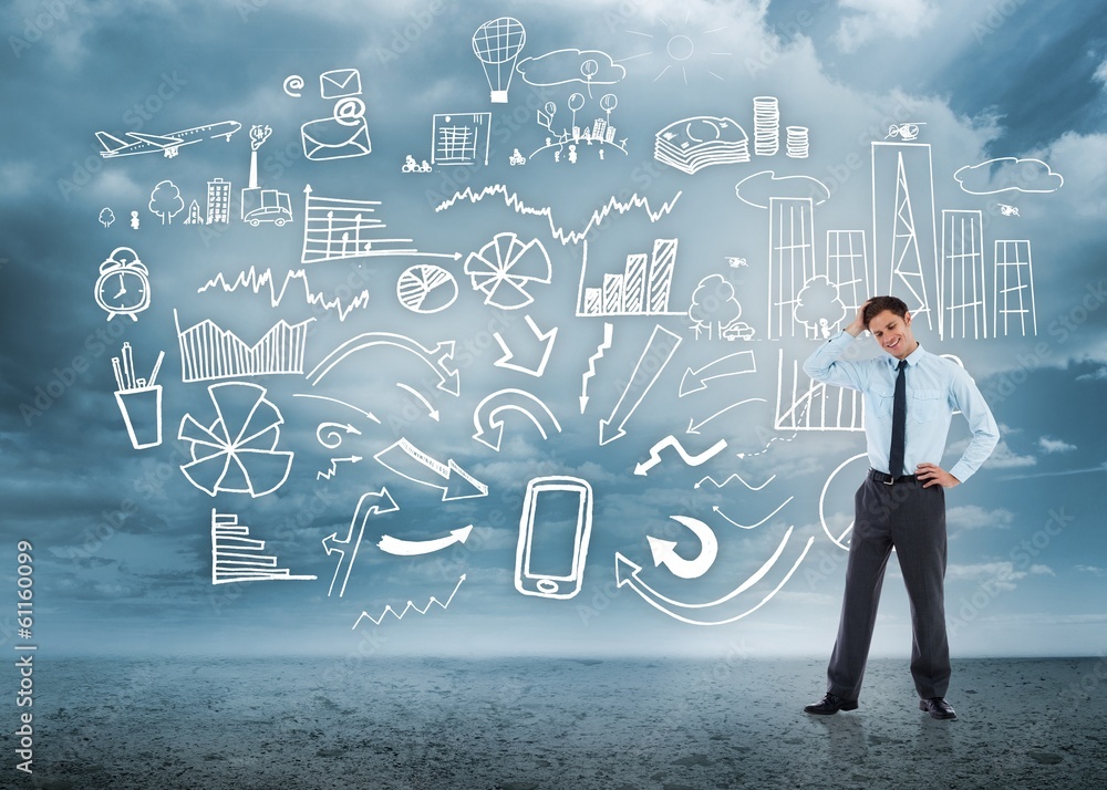 Composite image of thoughtful businessman with hand on head Composite image of thoughtful businessman with hand on head