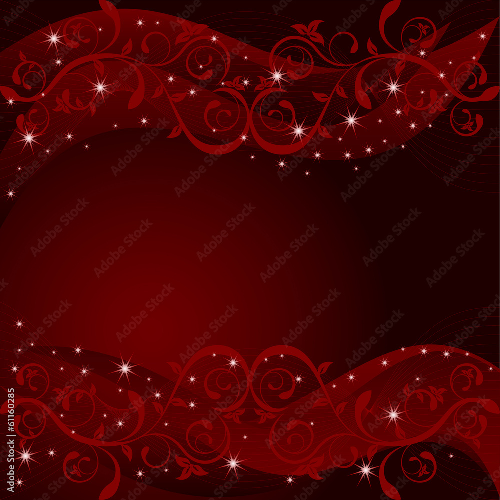 Stars and leafs on dark red background