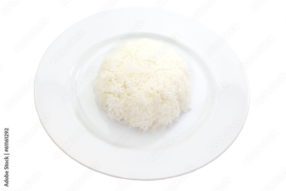 cooked steamed white rice on white background cooked steamed white rice on white background