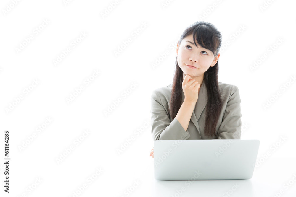 asian businesswoman thinking on white background asian businesswoman thinking on white background