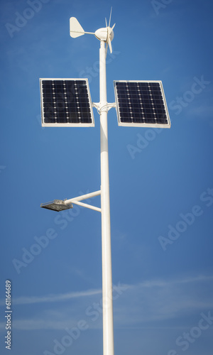 Street lighting with solar panels and wind generator