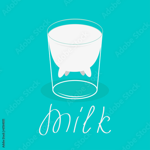 Milk glass with udder of a cow. Flat design. Card.
