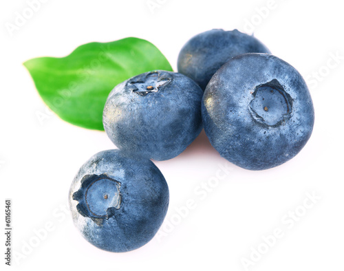 Ripe blueberries isolated on white.