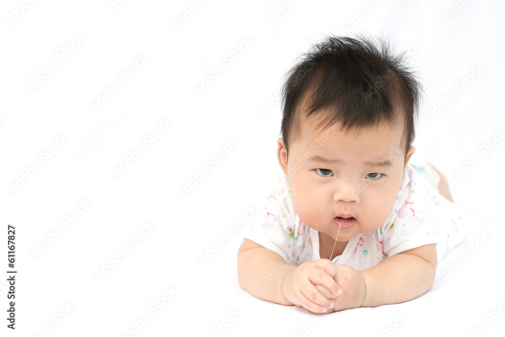 Asian baby girl on isolated white background Asian baby girl on isolated white background