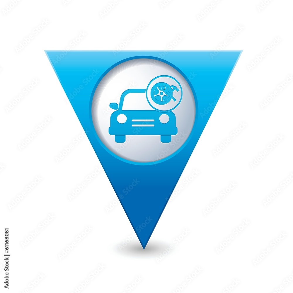 Car service. Car with wheel and tools icon on map pointer Car service. Car with wheel and tools icon on map pointer