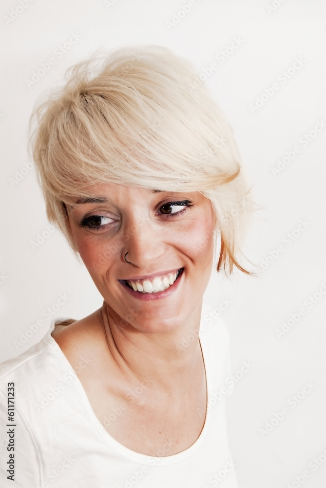Beautiful woman with short white hair Beautiful woman with short white hair