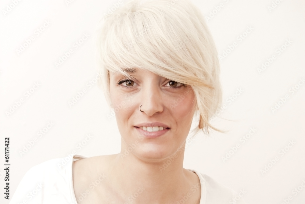 Beautiful woman with short white hair Beautiful woman with short white hair