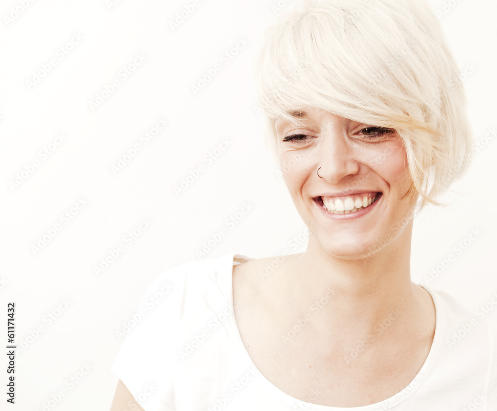 Beautiful woman with short white hair Beautiful woman with short white hair