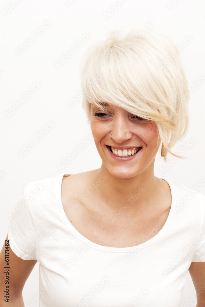 Beautiful woman with short white hair Beautiful woman with short white hair