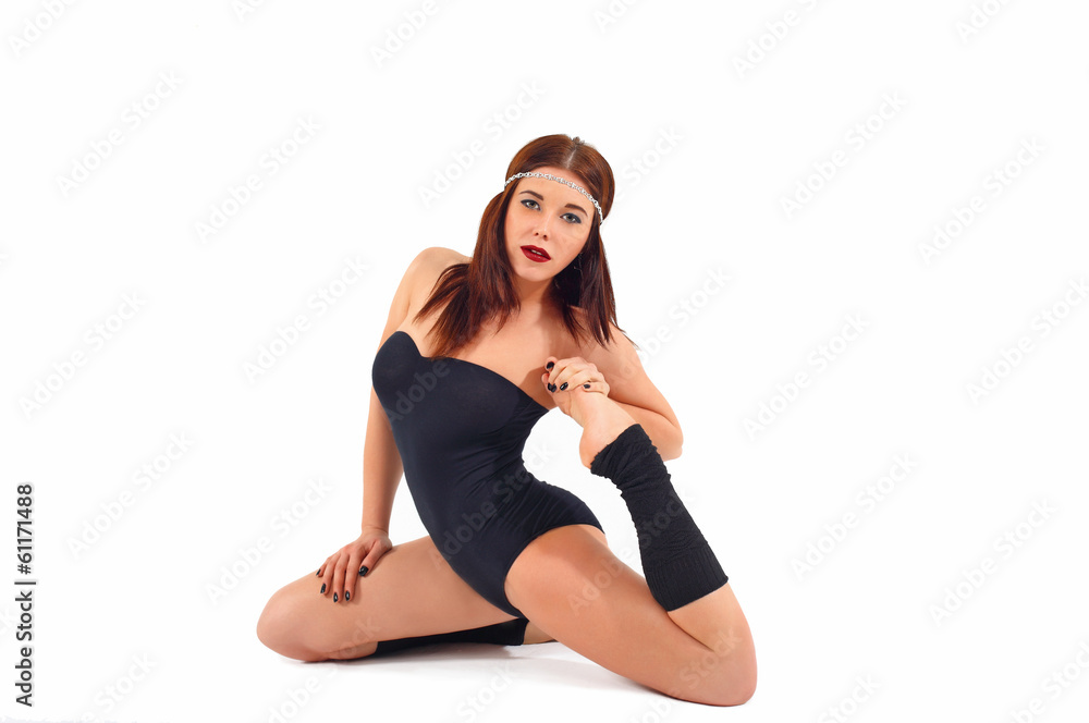 Tattooed athletic beautiful girl on fitness training Tattooed athletic beautiful girl on fitness training