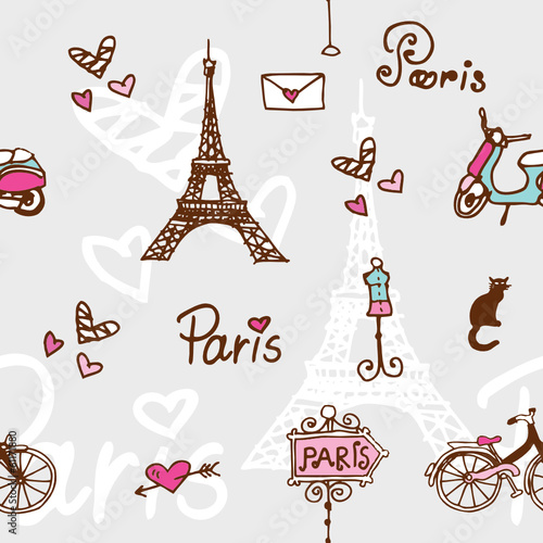 paris symbols - doodle seamless pattern for digital paper