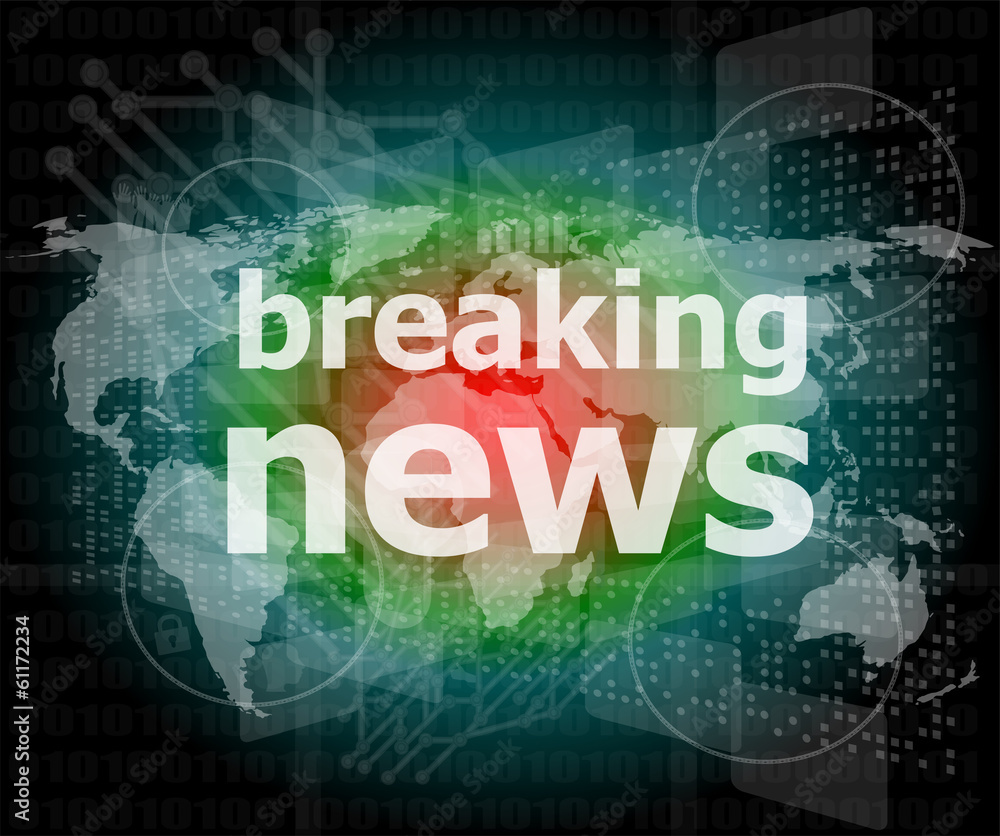 News and press concept: words breaking news on digital screen News and press concept: words breaking news on digital screen