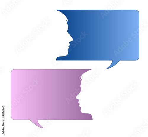 Speech bubbles with male and female face