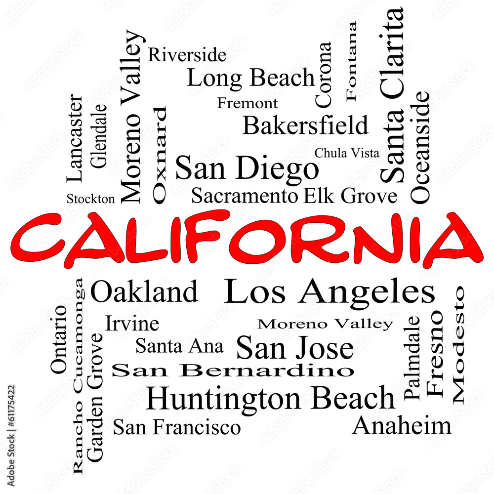 Fototapeta premium California State Word Cloud Concept in red caps