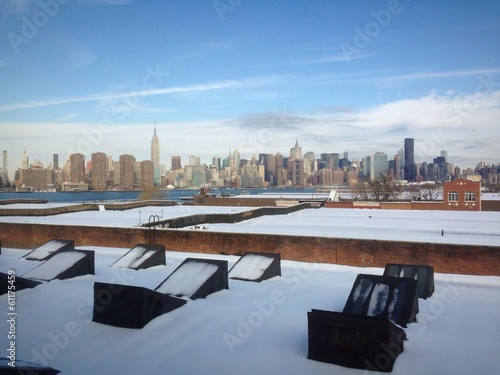 Photography new york city skyline with snow from