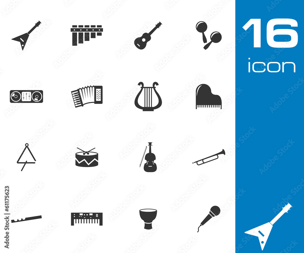 Vector black music instruments icons set Vector black music instruments icons set