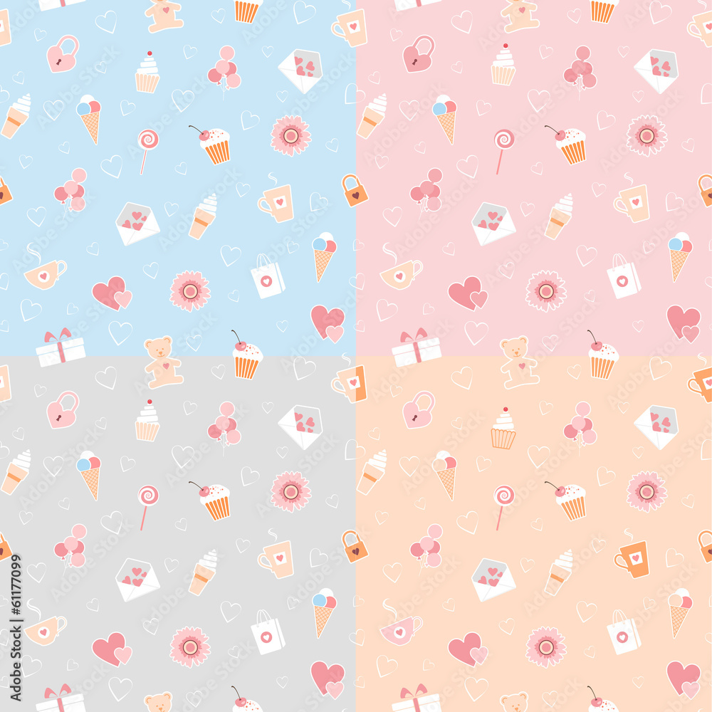 Seamless patterns of romantic items Seamless patterns of romantic items