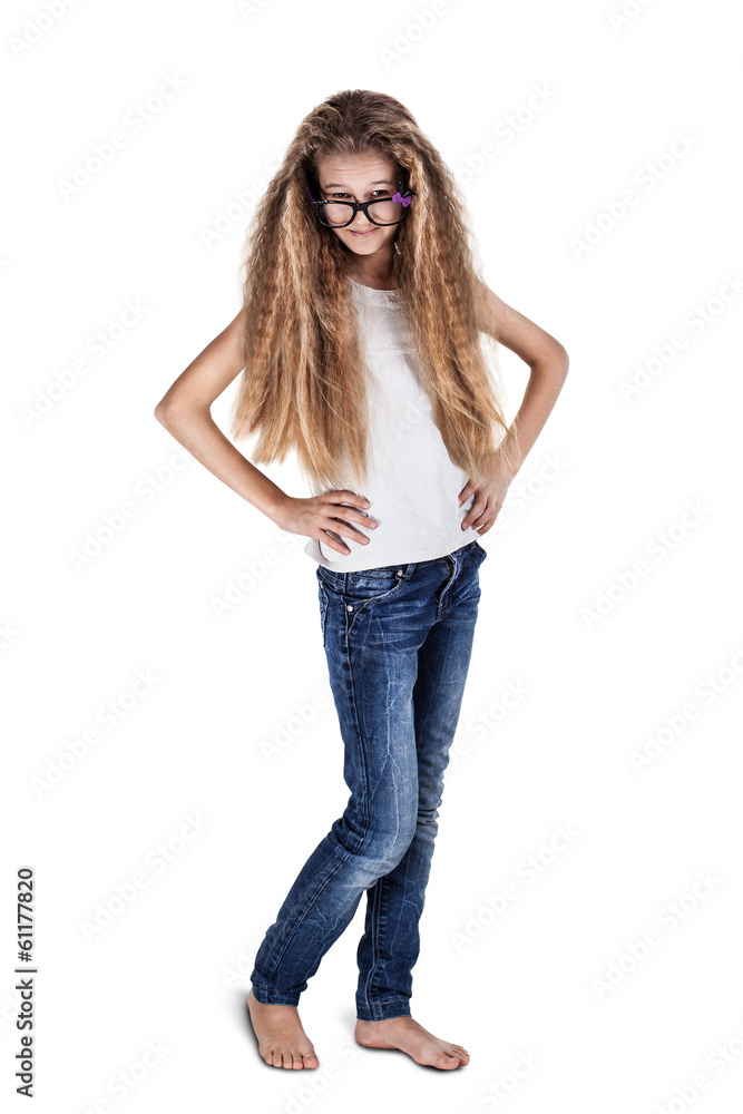 Cute smiling little teenage girl with long hair Cute smiling little teenage girl with long hair