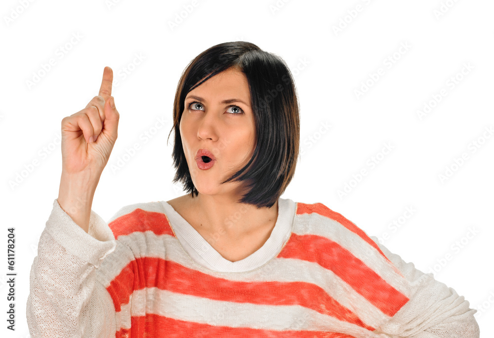 young woman shows sign and symbols on white background young woman shows sign and symbols on white background