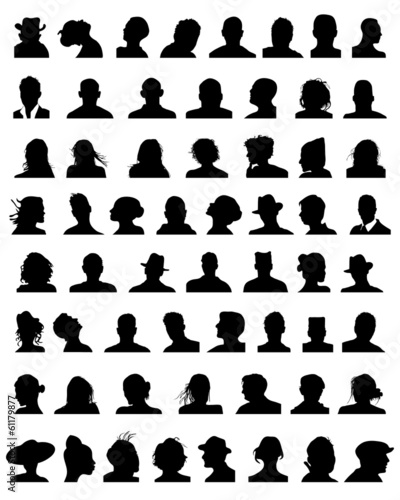 Set of black silhouettes of heads, vector