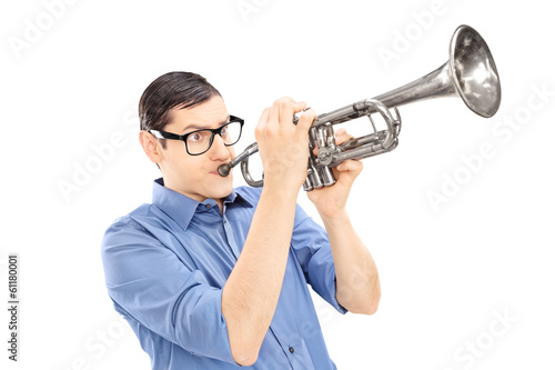 Εκτύπωση καμβά Young male trumpeter playing the trumpet
