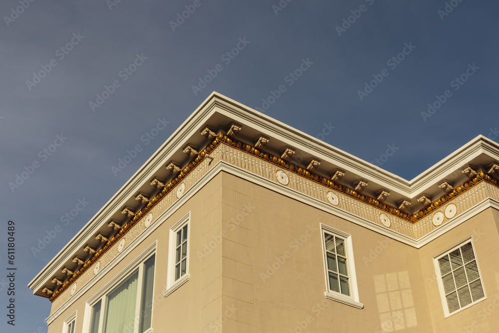 Upscale house roof and cornice detail