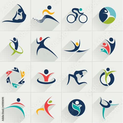 Fitness sport people web Icons set and vector logos