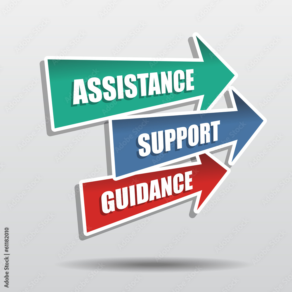 assistance, support, guidance in arrows, flat design assistance, support, guidance in arrows, flat design