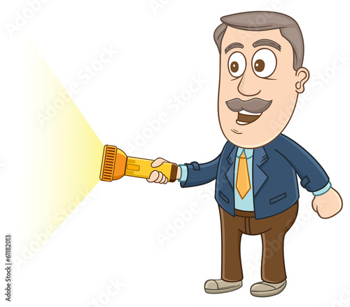 Canvas Print Businessman trying to find something using flashligth