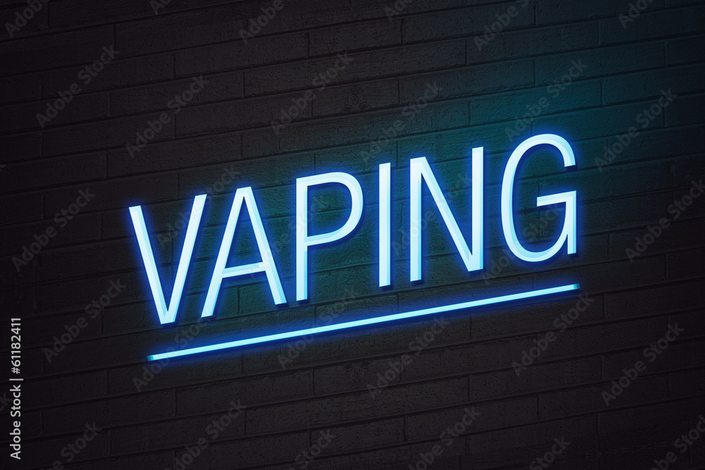 Blue neon sign with vaping text on wall
