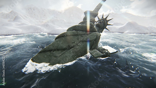 Scene Statue of Liberty toppled after a disaster or apocalypse