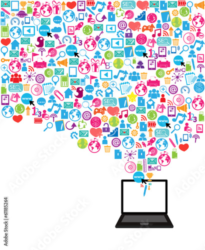Template design Notebook idea with social network icons backgrou