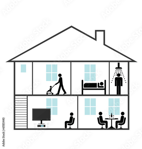 Cross section through a family home