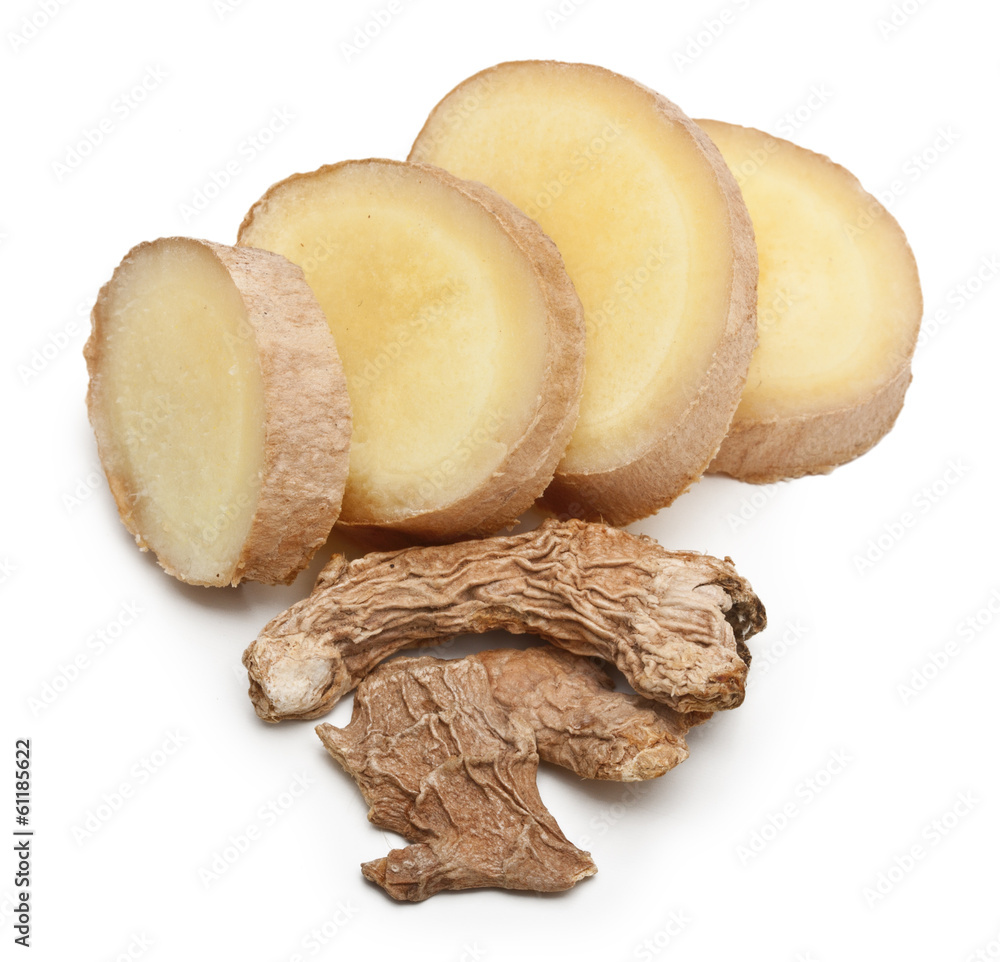 Dried and fresh ginger isolated on white background. Dried and fresh ginger isolated on white background.