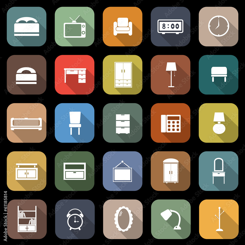 Bedroom flat icons with long shadow Bedroom flat icons with long shadow