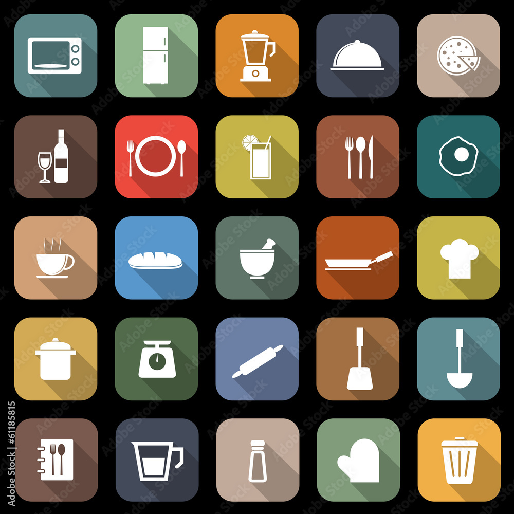 Kitchen flat icons with long shadow Kitchen flat icons with long shadow