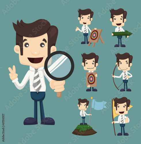 Set of businessman aimming target characters poses