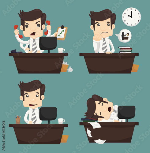 Set of businessman sitting on desk , office worker