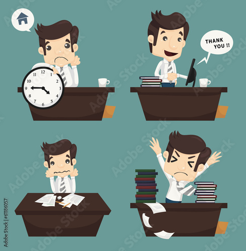 Set of businessman sitting on desk , office worker