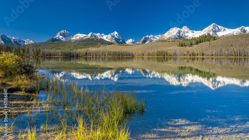 Idaho moutnains and lake reflection fall