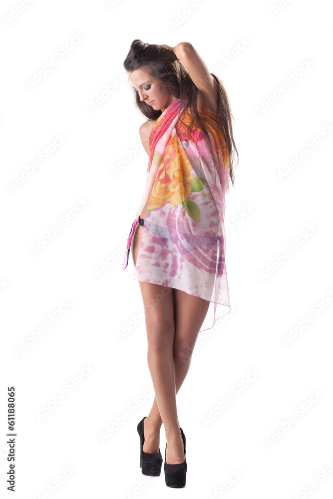 Pretty young model posing in colorful sarong Pretty young model posing in colorful sarong