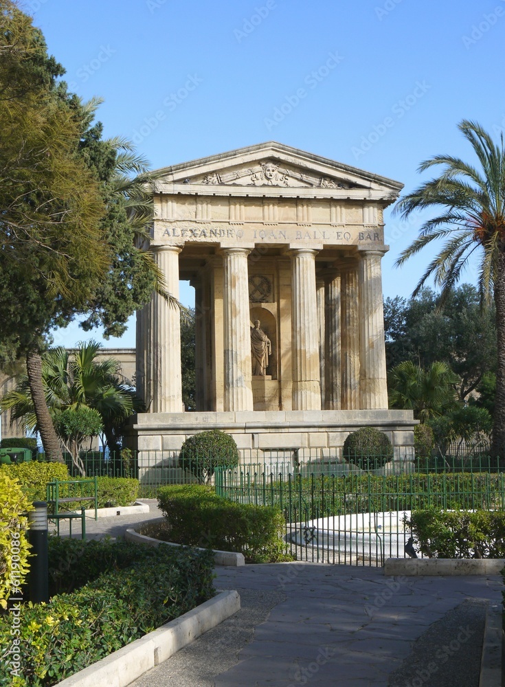 Antic monument in garden, La Valleta, Malta