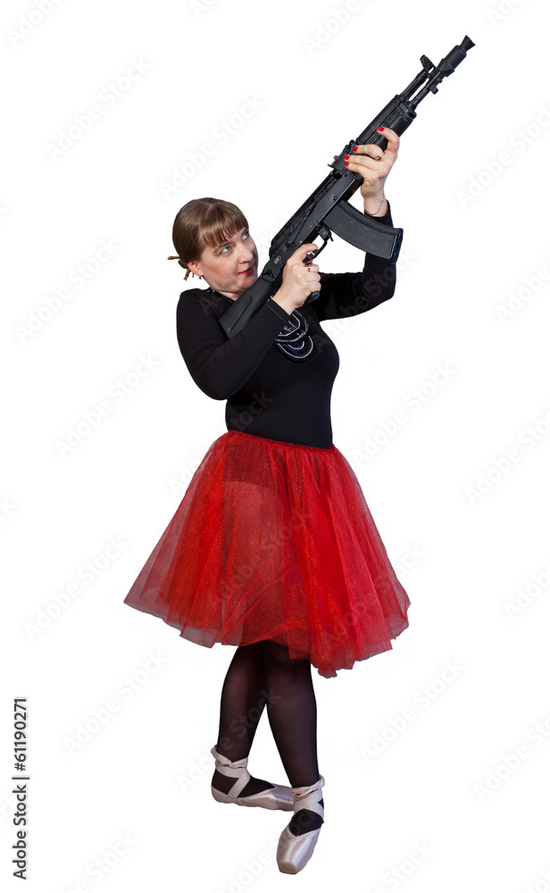 Ballerina with assault rifle Kalashnikov