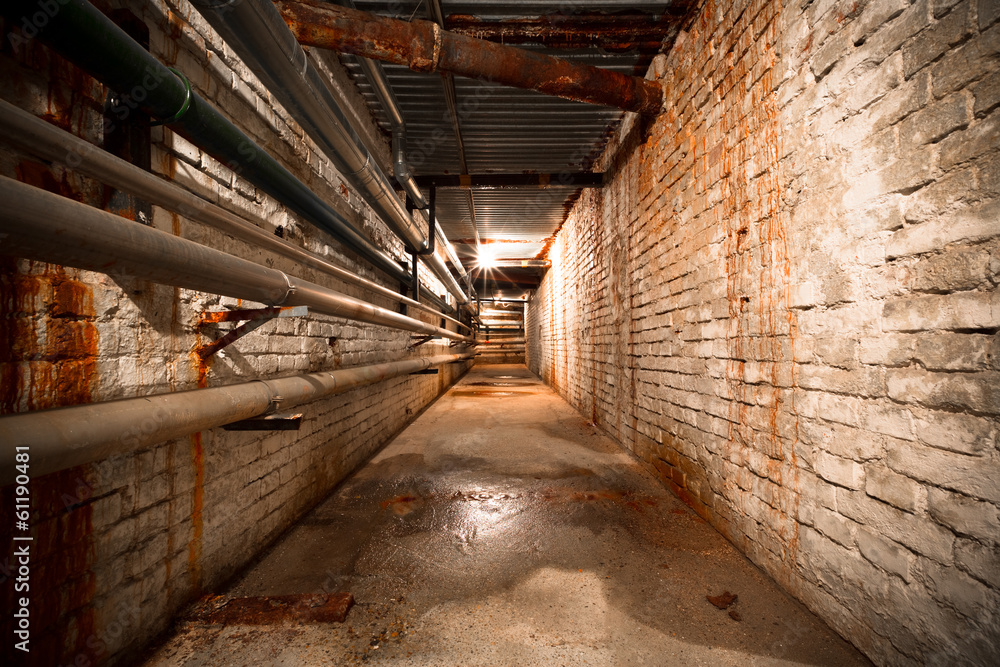 a factory building basement corridor